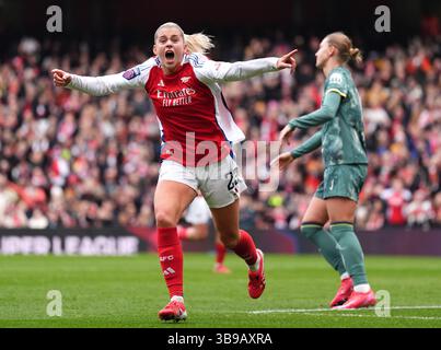 La foto del file datata 16-02-2025 di Alessia Russo dell'Arsenal celebra il primo gol della squadra. Dopo aver subito un lento avvio della campagna, il primo sciopero della stagione WSL di Russo contro l'ex club del Manchester United a novembre apparentemente ha dato inizio a un flusso di gol. Data di pubblicazione: Venerdì 9 maggio 2025. Foto Stock