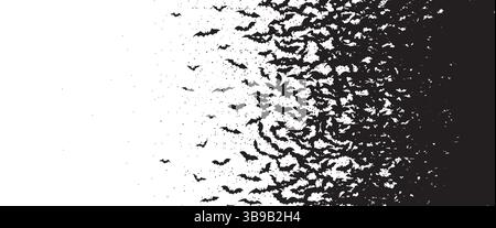 Sfondo bianco con silhouette nera di pipistrelli volanti. Striscione di Halloween Illustrazione Vettoriale