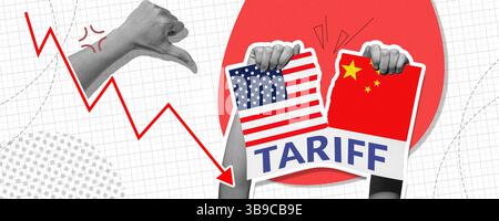 Concetto di tariffe economiche. Guerra tariffaria tra America e Cina, crisi commerciali ed economica. Foto Stock