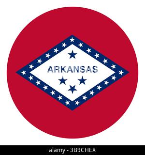Bandiera dell'Arkansas. Icona del logo della bandiera circolare dell'Arkansas grafica vettoriale del computer Illustrazione Vettoriale
