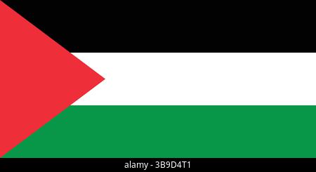 Bandiera della Palestina. Bandiera Palestina colori ufficiali e proporzione illustrazione vettoriale digitale. Illustrazione Vettoriale