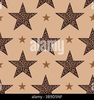 Motivo senza cuciture di stelle con stampa leopardata Illustrazione Vettoriale