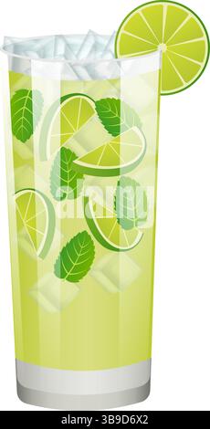 Cocktail Mojito. Illustrazione vettoriale isolata. Illustrazione Vettoriale