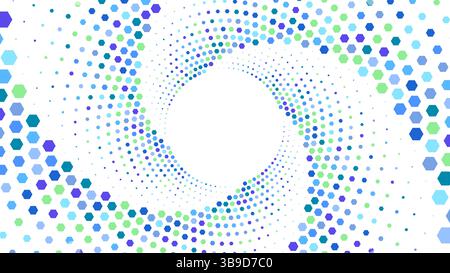 Esagoni blu e verdi che formano una spirale vorticosa su uno sfondo bianco Illustrazione Vettoriale