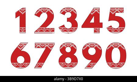 Numeri a maglia da zero a nove. Modello a maglia tradizionale. Illustrazione Vettoriale