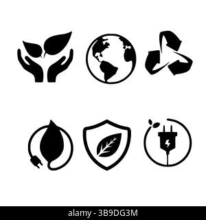 Icone Eco: Simboli sostenibili per un pianeta più verde Illustrazione Vettoriale