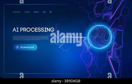 Automazione dell'intelligenza artificiale e ottimizzazione dei processi. Concetto di data mining ai aziendale. Background tecnologico per l'apprendimento automatico e l'analisi dei dati. Illustrazione Vettoriale
