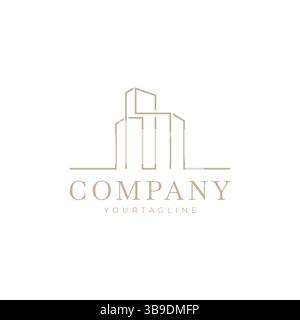 Logo astratto dell'edificio immobiliare. Logo della casa dell'architetto, vettore di progettazione architettonica e di costruzione Illustrazione Vettoriale