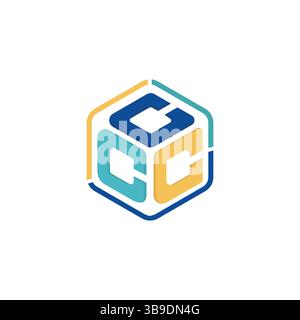 Icona del logo esagonale CCC con lettera geometrica. Modello di logo con lettera ccc del monogramma iniziale astratto Illustrazione Vettoriale