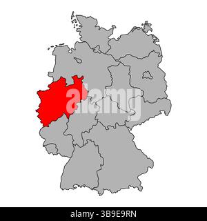 Icona della mappa tedesca della Renania settentrionale-Vestfalia, illustrazione vettoriale di sfondo grafico isolata . Illustrazione Vettoriale