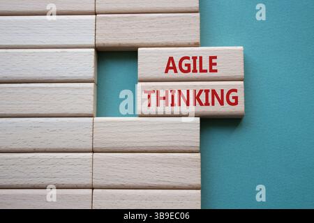 Simbolo del pensiero agile. Blocchi di legno con parole Agile Thinking. Bellissimo sfondo verde grigio con. Business e Agile Thinking. Copia spazio. Foto Stock