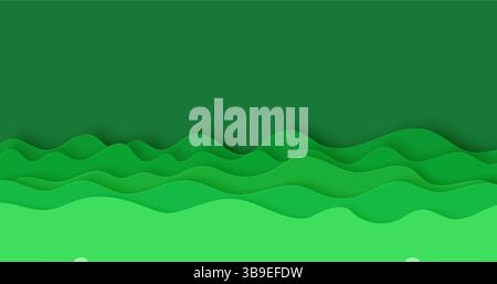 Sfondo verde astratto in stile taglio carta. sfondo layout 3d tagliato dal cartone. Modello moderno con forme di curva astratte. Vettore Illustrazione Vettoriale