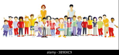 Bambini felici nell'illustrazione dell'asilo Foto Stock