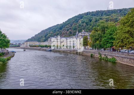 Ponte, casinò e splendido hotel storico a Bad EMS Foto Stock