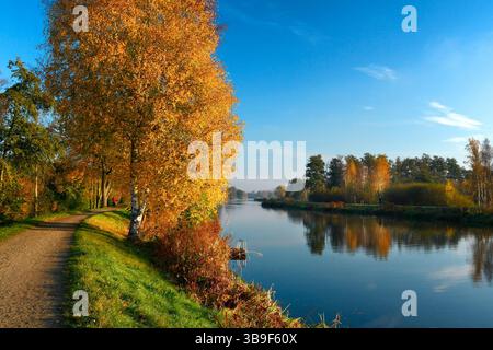 Alberi di foglie autunnali colorate sul fiume Hunte vicino a Oldenburg Foto Stock