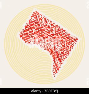 Poster rotondo del distretto di Columbia. Immagine dello stato in stile tipografico. Contee nuvole di parole del Distretto di Columbia. Illustrazione Vettoriale