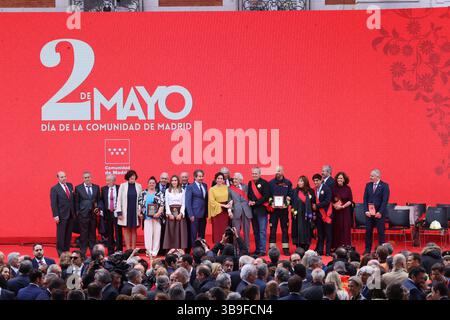 Madrid, 2 maggio 2025. La cerimonia di premiazione della medaglia del 2 maggio, giornata CAM, si è tenuta presso la sede della Comunità di Madrid, presieduta da Isabel Díaz Ayuso. Foto: Jaime García. ARCHDC. Crediti: Album / Archivo ABC / Jaime García Foto Stock