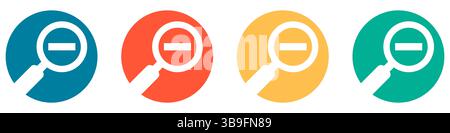 Le icone blu, rosso, arancione e verde mostrano una lente di ingrandimento per ridurre lo zoom Foto Stock