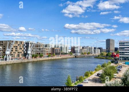 Vista della Hafencity di Amburgo Foto Stock