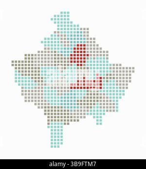 Mappa punteggiata del Kosovo. Mappa digitale del paese su sfondo bianco. Forma Kosovo con punti quadrati. Stile puntini colorati. Quadrati di grandi dimensioni. Illustrazione Vettoriale