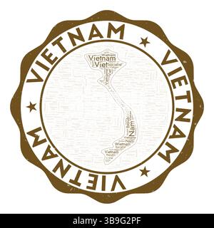 Logo Vietnam. Incredibile distintivo di paese con nuvola di parole a forma di Vietnam. Emblema rotondo con il nome del paese. Eccezionale illustrazione vettoriale. Illustrazione Vettoriale