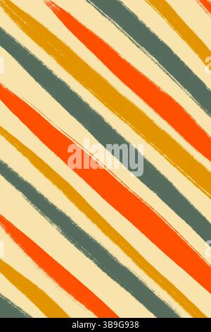 Design astratto con strisce diagonali in tonalità terrose di verde, arancione e beige. L'effetto pennello testurizzato offre un tocco dinamico e moderno Foto Stock