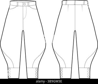 Pantaloni con polsini a bottone e profilo affusolato dal design minimalista e tecnico - schizzo di indumenti alla moda Illustrazione Vettoriale