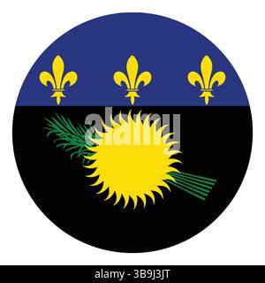 Bandiera della Guadalupa. Icona del logo della bandiera del cerchio della Guadalupa disegno vettoriale del computer. Illustrazione Vettoriale