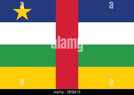 Bandiera della Repubblica Centrafricana. Illustrazione vettoriale digitale con proporzioni e colori ufficiali della bandiera della Repubblica Centrafricana. Illustrazione Vettoriale
