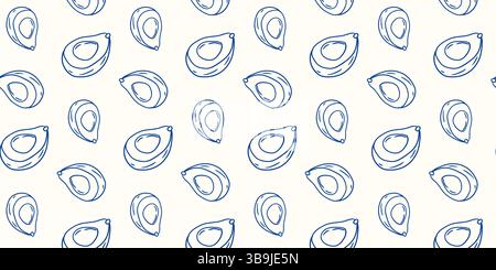 Ripetizione di conchiglie disegnate a mano in blu su sfondo chiaro Illustrazione Vettoriale