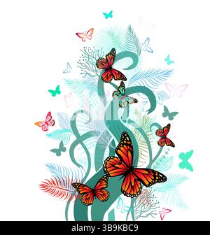 Astrazione con fiori e farfalle. disegnato a mano. Non ai, illustrazione vettoriale Illustrazione Vettoriale