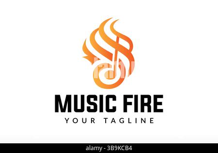 Design logo Music Fire, logo Music Flame, logo Hot Music, piccante, fiamma e bagliore, logo audio, agenzia multimediale di intrattenimento, icona della musica creativa Vector Illustrazione Vettoriale