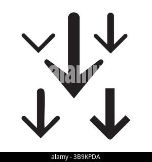 Serie di icone di silhouette con freccia giù su sfondo bianco Illustrazione Vettoriale