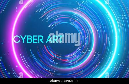 Una rappresentazione artistica della cyber art, caratterizzata da vibranti striature di luce che formano un motivo intricato, evocando tecnologia futuristica. Illustrazione Vettoriale