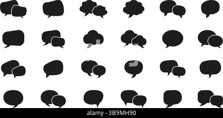 Simbolo del set fumetti a fumetti. Fumetti e chiacchierate con le icone della silhouette Collection. Icona Glyph (Glyph) delle nuvole di dialogo. Illustrazione del vettore isolato Illustrazione Vettoriale