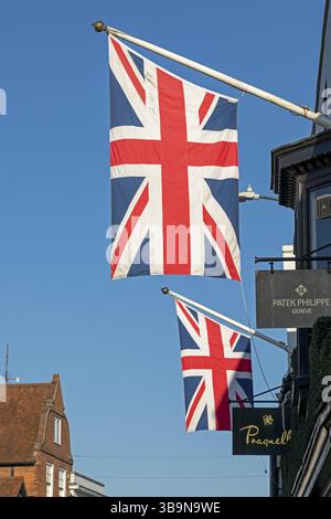 Bandiere, Union Jacks, Stratford-upon-Avon, Warwickshire, Inghilterra, gran Bretagna Foto Stock