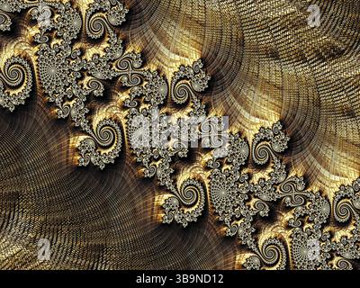 Fondo frattale astratto: Consistenza di filati intrecciati e incrocio diagonale di curve e spirali. Immagine generata dal computer Foto Stock