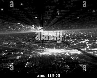 Prospettiva sfocata sullo sfondo - calcolatore astratto-immagine generata. Arte frattale: il vetro o la superficie metallica con puntini e graffi. Per le coperture, web de Foto Stock