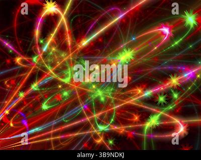 Sfondo colorato natalizio - immagine astratta generata al computer. Arte frattale - colpi di clowing e stelle come fuochi d'artificio. Per schede, Web design, poster Foto Stock