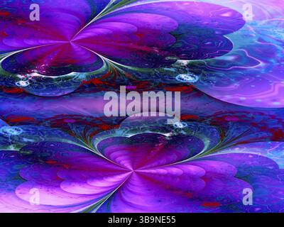 Fiori astratti - modello frattale generato digitalmente. Illustrazione colorata. Immagine generata dal computer - frattale. Petali con effetto marmorizzato Foto Stock