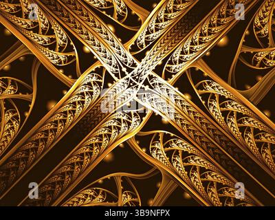 Sfondo frattale astratto - immagine generata dal computer. Arte digitale: Banda aperta incrociata e intrecciata. Ornamento luminoso. Per copertine, poster, Web Foto Stock