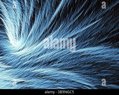 Texture fur o piuma - immagine astratta generata dal computer. Geometria frattale: Tratti caotici con effetti di luce. Sfondo testurizzato per striscioni, nastro d Foto Stock