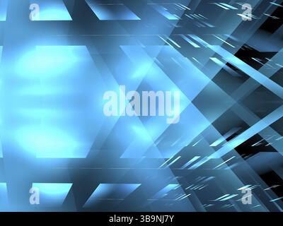 Semplice griglia blu luminosa - illustrazione 3d astratta generata dal computer. Alta tecnologia o fantascienza. Cellule e punti di luce Foto Stock