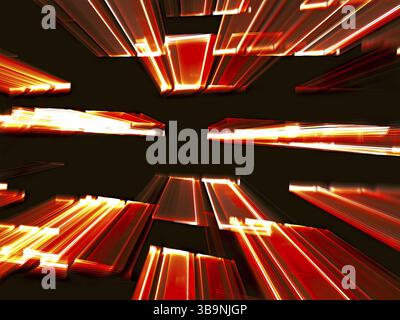 Volare verso i rettangoli orizzontali - caos sfondo frattale. Immagine astratta generata dal computer in stile tecnologico. Per Web design, copertine, poster Foto Stock