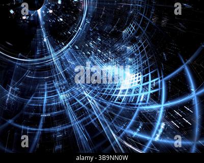 Tecnologia sfondo astratto - tunnel diagonale con griglia. Immagine generata dal computer - frattale. Concetto di design fantascientifico, hi-tech o realtà virtuale Foto Stock