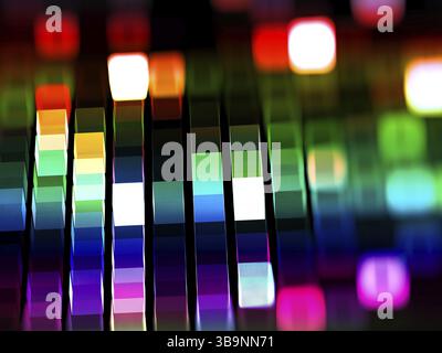 Cubi sfocati astratti - illustrazione 3d generata al computer per progetti di progettazione di tecnologia o fantascienza. Sfocatura multicolore frattale per il web design Foto Stock