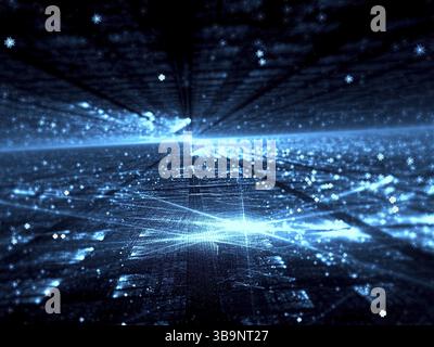 Prospettiva sfocata sullo sfondo - calcolatore astratto-immagine generata. Arte frattale: il vetro o la superficie metallica con puntini e graffi. Per le coperture, web de Foto Stock