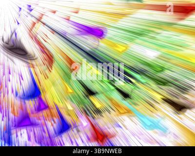 Sfondo frattale chiaro - immagine astratta generata dal computer. Strisce diagonali colorate caotiche come tratti. Per sfondi, copertine e poster Foto Stock