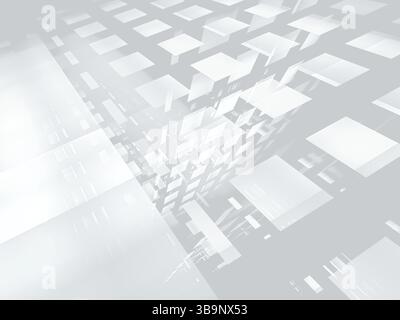 Sfondo bianco e grigio monochrone astratto - illustrazione 3d generata dal computer. fantascienza o concetto di realtà virtuale. Sfondo pallido per il web design, c Foto Stock