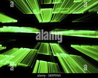 Volare verso i rettangoli orizzontali - caos sfondo frattale. Immagine sfocata generata dal computer astratta in stile tecnologico. Per la progettazione Web, copertine Foto Stock
